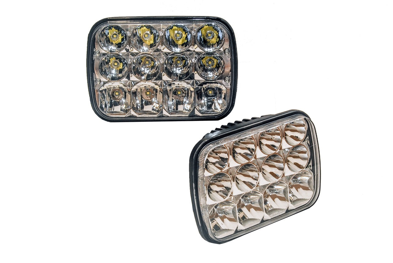 Pair of rectangle hi & low beam headlight replacements with clear lens