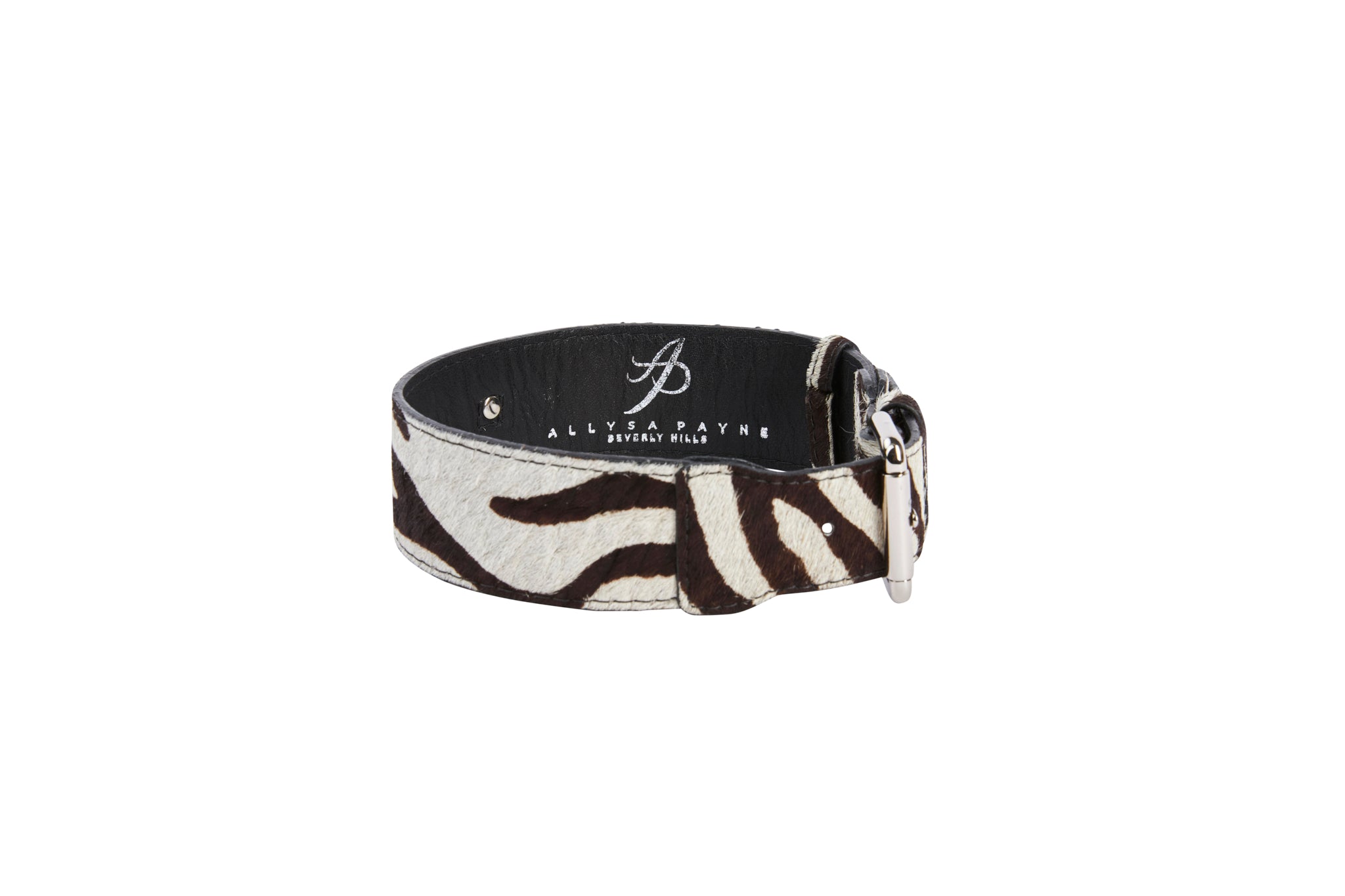 Distressed Brown & White Zebra Print Hair On Hide Classic Collar by Allysa Payne Beverly Hills - product image 4 for Resin Society