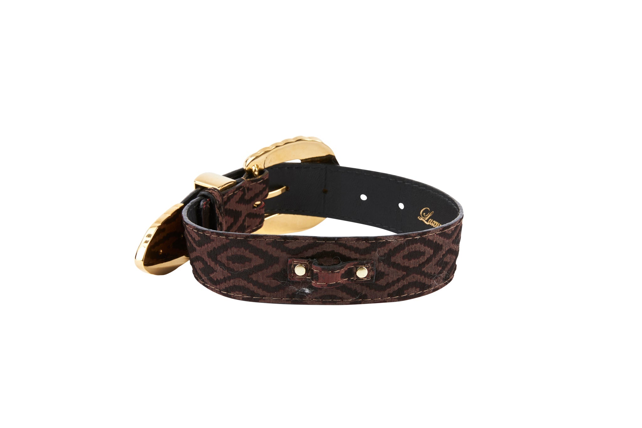 Elegant Black & Brown Pattern Italian Leather Collar With Ornate