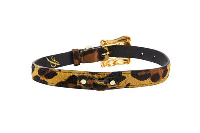 Leopard Print Hair On Hide Italian Leather Collar With Ornate Italian
