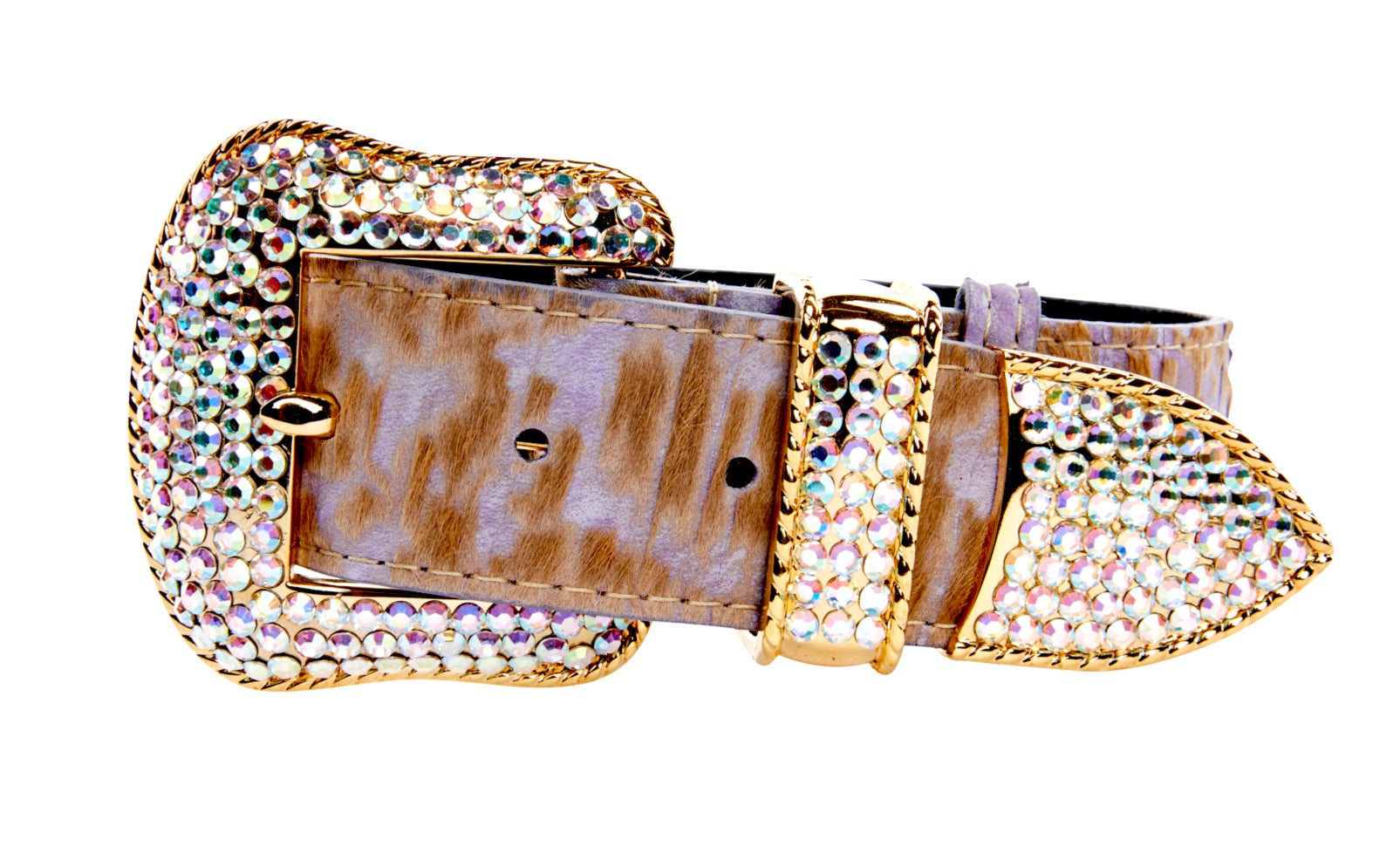 Light Purple Velvety Hair On Hide Italian Leather Swarovski Crystal