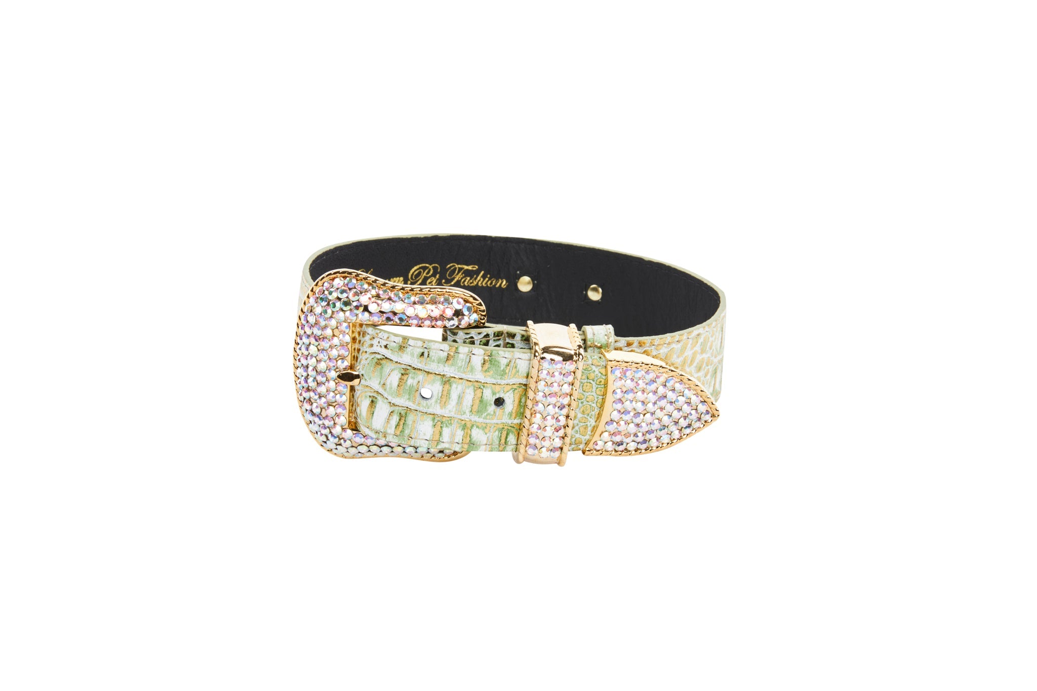 Green & Gold Embossed Croc Italian Leather Swarovski Crystal Collar by Allysa Payne Beverly Hills - product image 2 for Resin Society