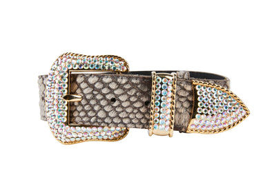 Grey/Bronze Snake Print Hair On Hide Italian Leather Collar With