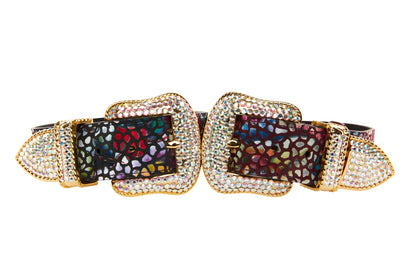 Luxury Pet Fashion Burgundy & Black Floral Mosaic Italian Leather Collar Set with Silver Swarovski Crystal Hardware