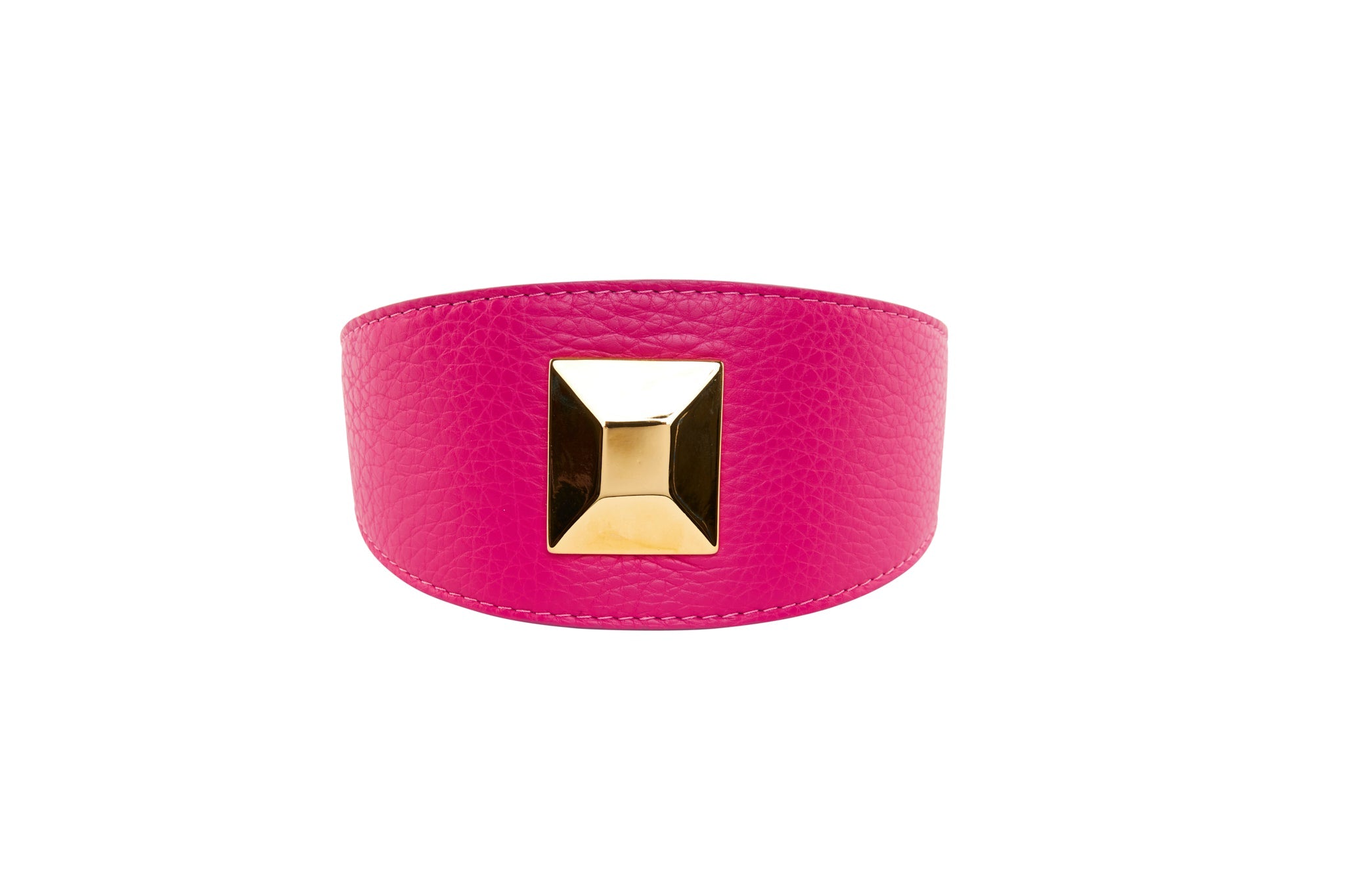 Fuchsia Pink Italian Leather 3” Wide Style Collar With Custom Large