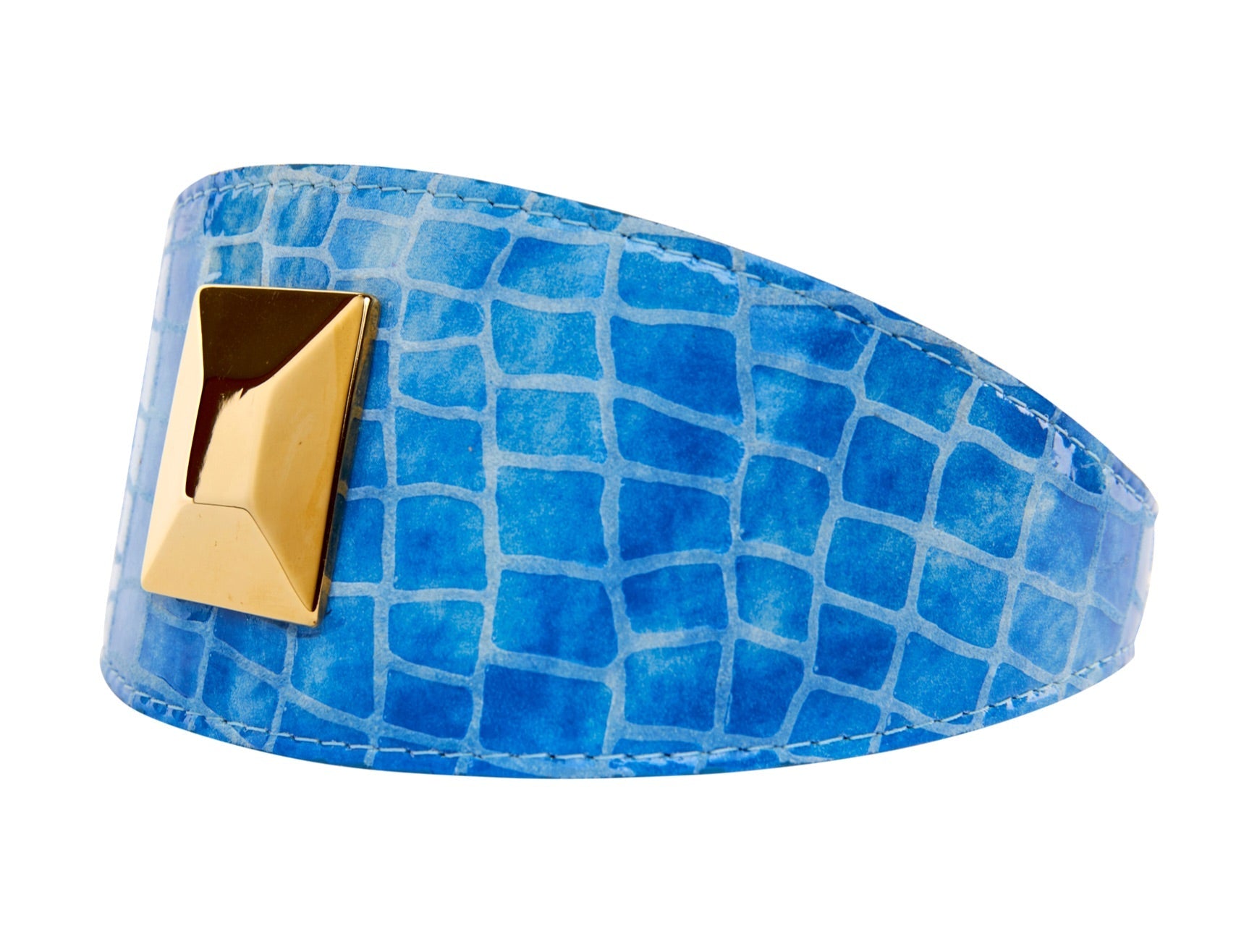 Blue Patent Embossed Croc Italian Leather Collar With Large Gold Custom by Allysa Payne Beverly Hills - main product image for Resin Society