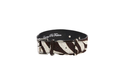 Distressed Brown & White Zebra Print Hair On Hide Classic Collar by Allysa Payne Beverly Hills - main product image for Resin Society