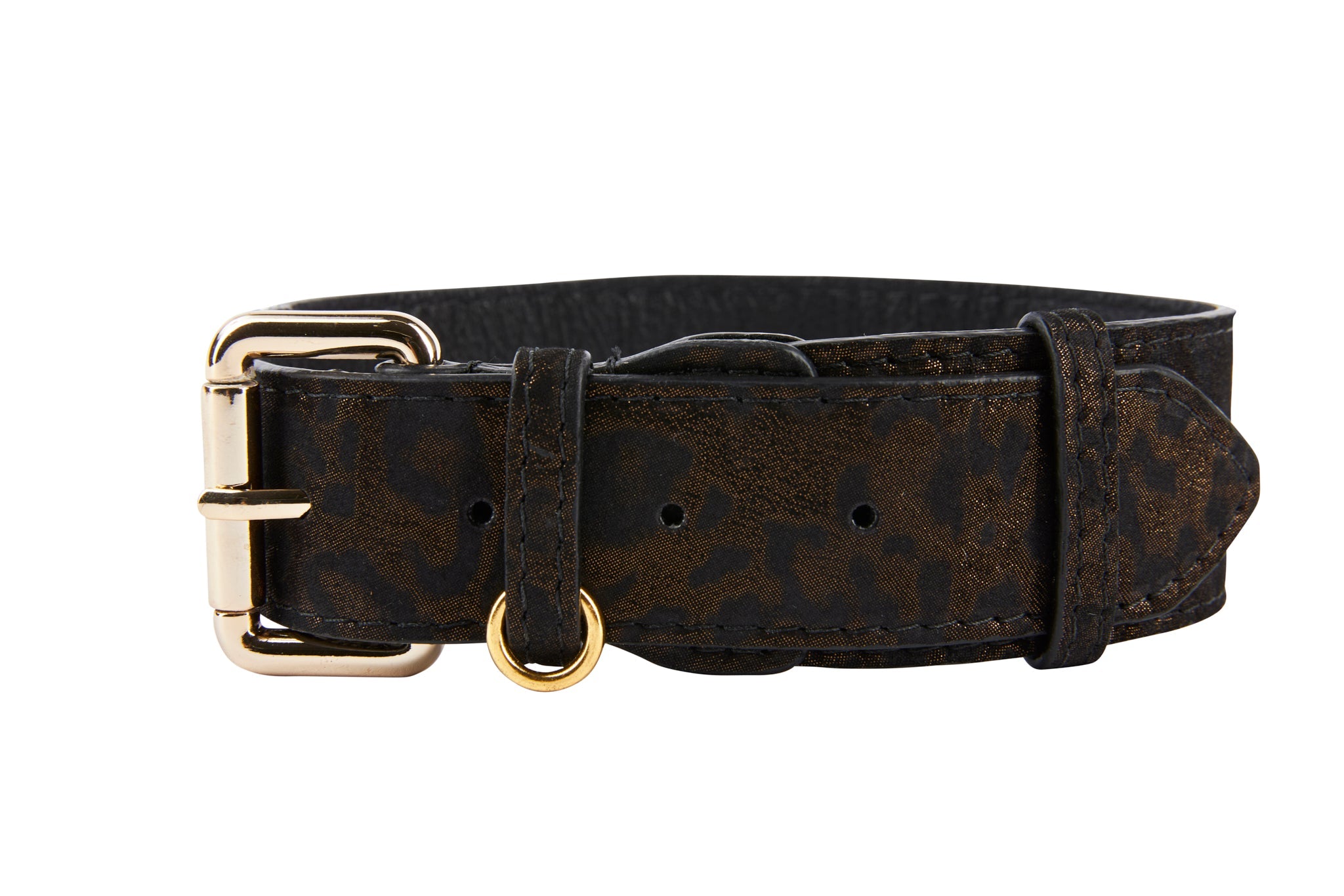 Dark Brown/Bronze Abstract Leopard Print Italian Leather Collar With