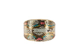 Curved multi-color collar with a snake pattern featuring gold, black, turquoise, and pink accents, shown front-facing on a white background.