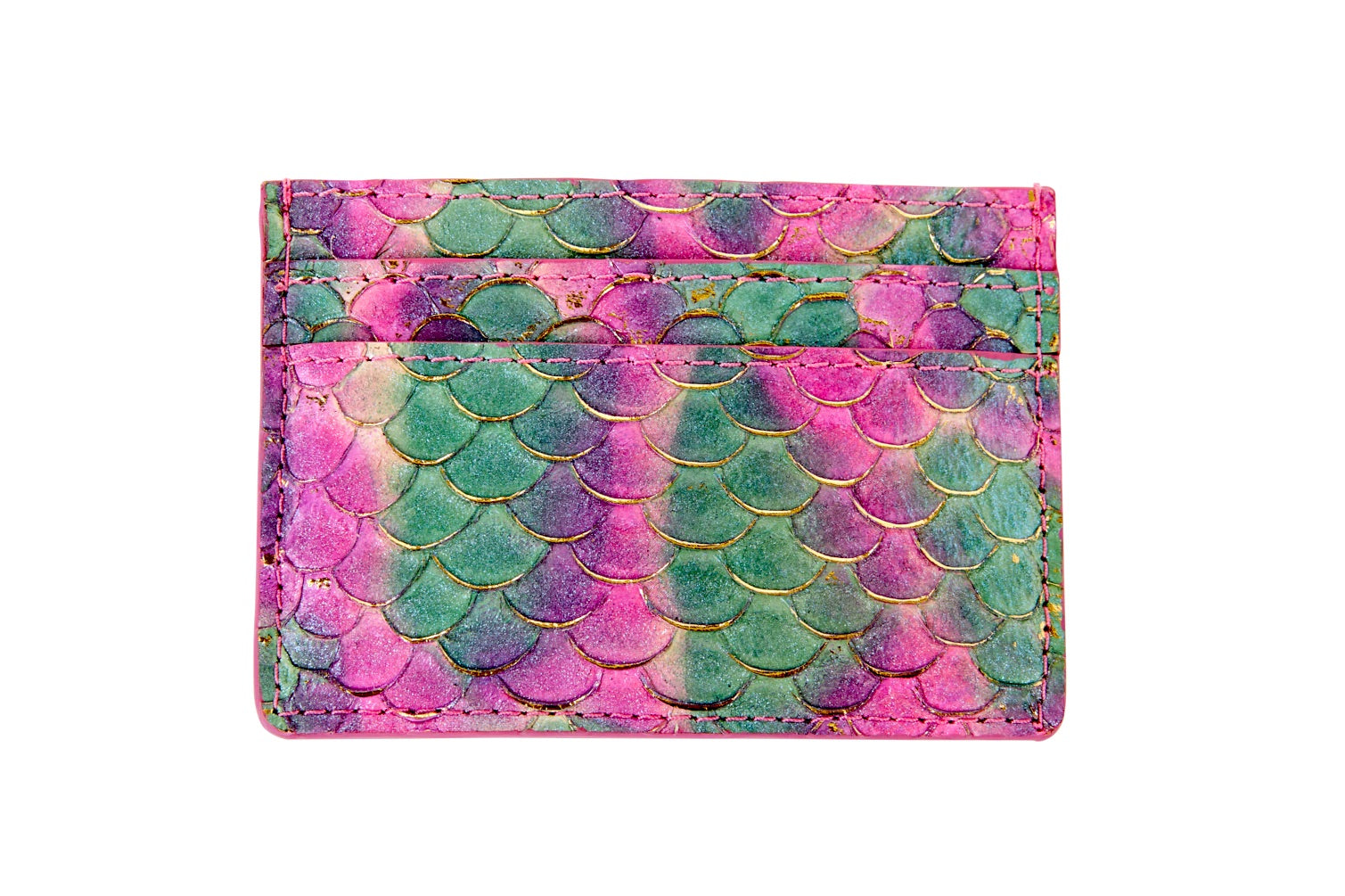 Mermaid Collection Custom Colored Tilapia Card Wallet showing a textured surface in shades of blue and green