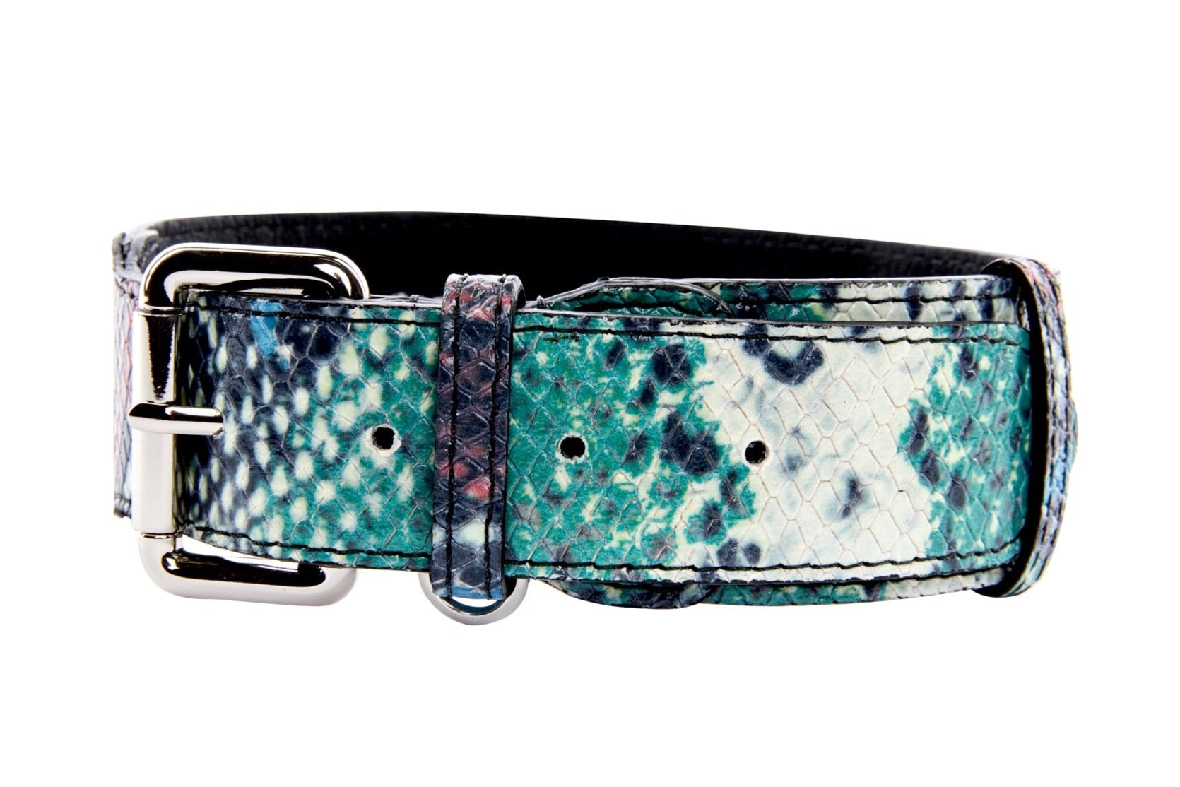 Green, Blue, Black, Red Embossed Snake Italian Leather Collar With Gold by Allysa Payne Beverly Hills - product image 4 for Resin Society
