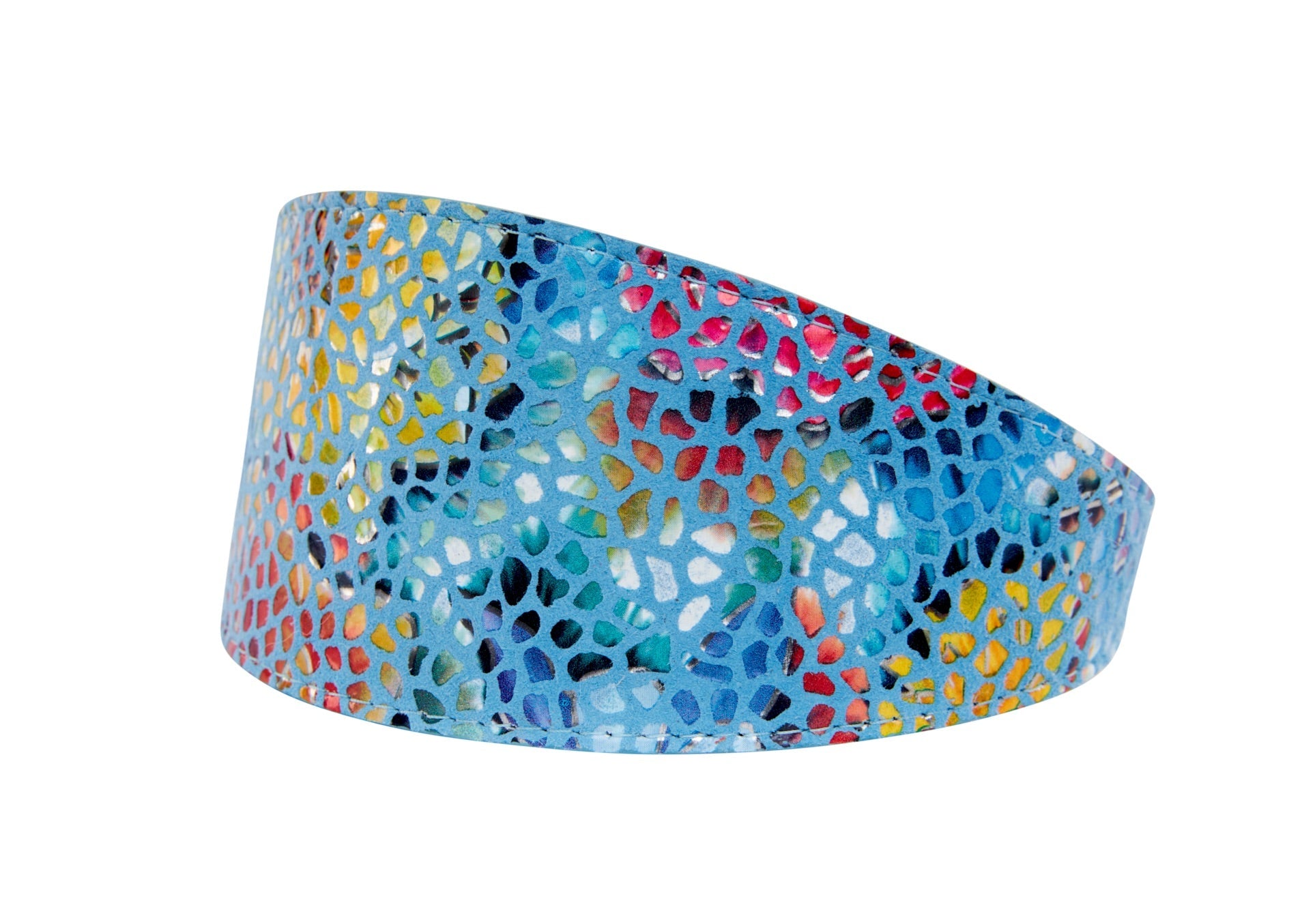 Blue Floral Mosaic Italian Leather 3” Wide Style Collar by Allysa Payne Beverly Hills - product image 2 for Resin Society