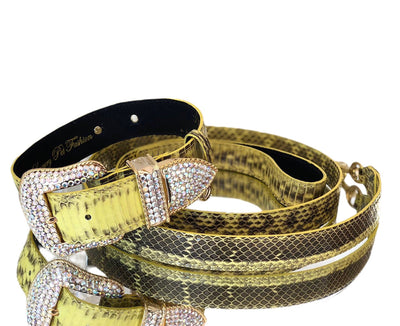 Luxury Pet Fashion Soft Yellow & Black Snakeskin Collar & Leash Set With Our Swarovski Crystal Hardware