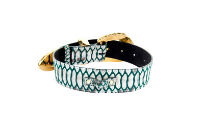Green & Off White Embossed Python Print Italian Leather With Ornate by Allysa Payne Beverly Hills - product image 2 for Resin Society