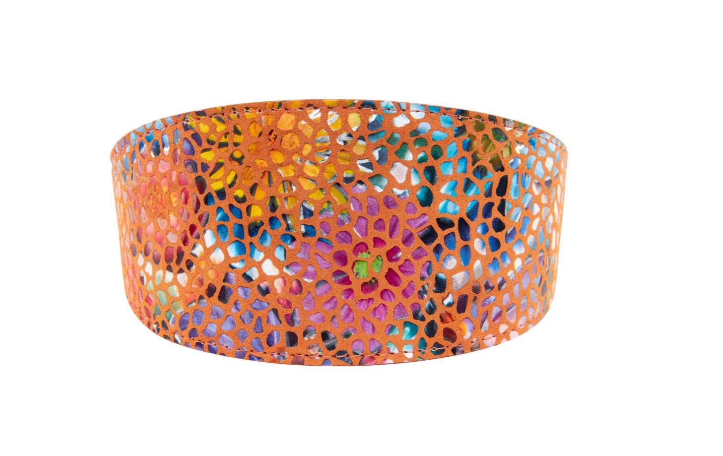 Orange Floral Mosaic Italian Leather 3” Wide Style Collar by Allysa Payne Beverly Hills - main product image for Resin Society