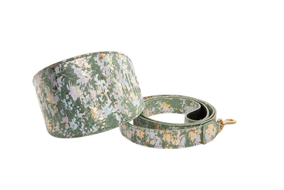 Luxury pet collar and leash set with snakeskin texture in Art Deco style by Allysa Payne Beverly Hills