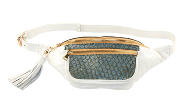 Pearl White Italian Leather/Green Tilapia Fanny Pack by Allysa Payne Beverly Hills - main product image for Resin Society