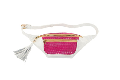 Pearl White Italian Leather/Fuchsia Pink Tilapia Fanny Pack by Allysa Payne Beverly Hills - product image 2 for Resin Society