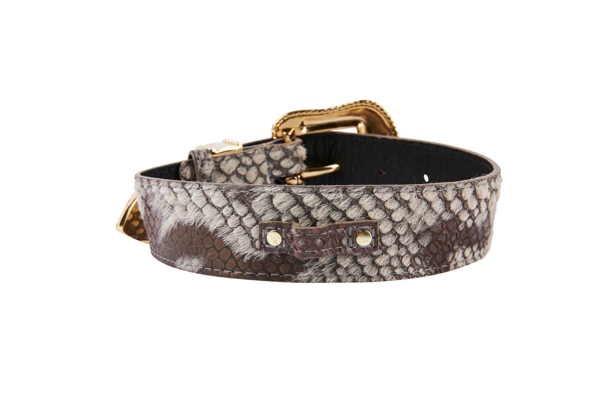 Grey/Bronze Snake Print Hair On Hide Italian Leather Collar With by Allysa Payne Beverly Hills - product image 2 for Resin Society