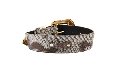 Grey/Bronze Snake Print Hair On Hide Italian Leather Collar With by Allysa Payne Beverly Hills - product image 2 for Resin Society