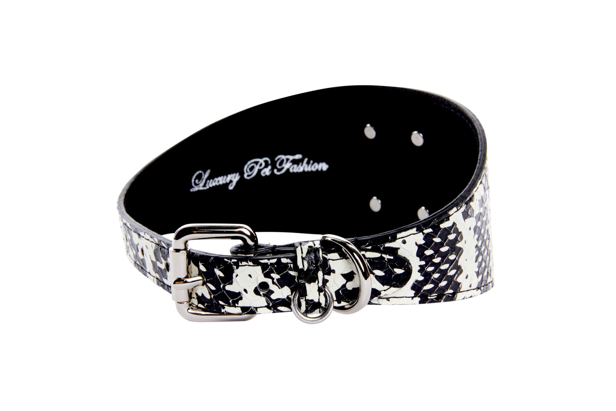 Black & White Snake Wide Style 3”Collar With Large Silver Rivet by Allysa Payne Beverly Hills - product image 2 for Resin Society
