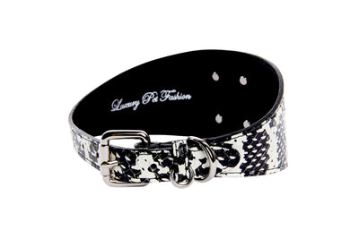 Black & White Snake Wide Style 3”Collar With Large Silver Rivet by Allysa Payne Beverly Hills - product image 2 for Resin Society