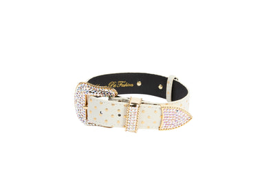XL White and Gold Polka Dot Italian Leather/Swarovski Crystal Hardware by Allysa Payne Beverly Hills - main product image for Resin Society