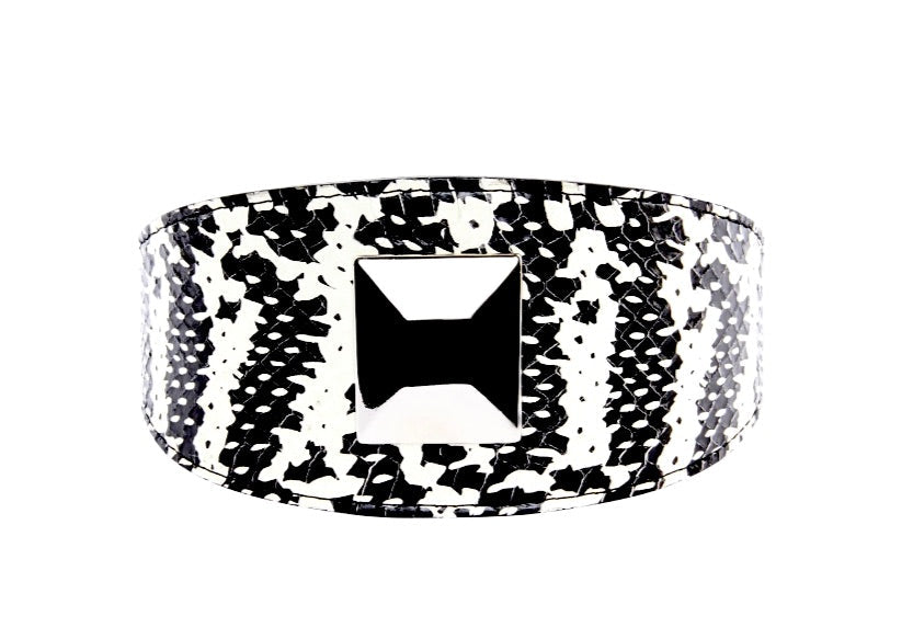 Black & White Snake Wide Style 3”Collar With Large Silver Rivet by Allysa Payne Beverly Hills - main product image for Resin Society