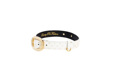 White & Gold Polka Dot Italian Leather Collar With Orante Italian by Allysa Payne Beverly Hills - main product image for Resin Society