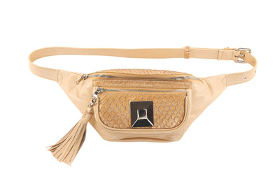 Pearl Beige Italian Leather/Taupe Tilapia Fanny Pack With Custom Large by Allysa Payne Beverly Hills - main product image for Resin Society