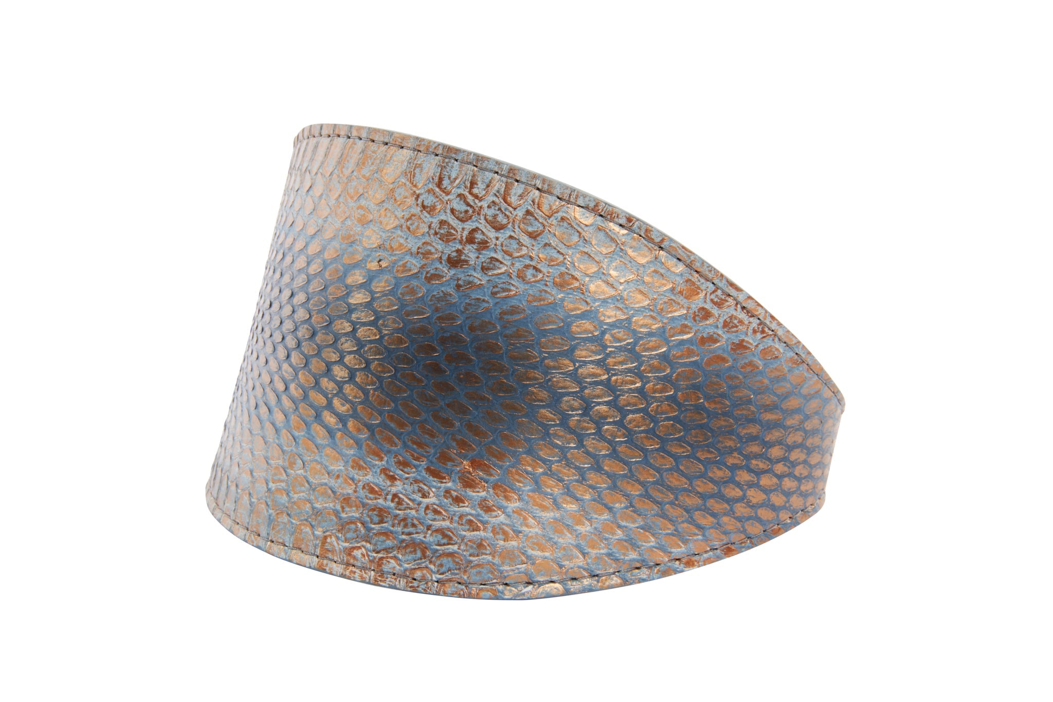 Luxury Pet Fashion Baby Blue/Blue/Bronze 3” Wide Snake Collar by Allysa Payne Beverly Hills