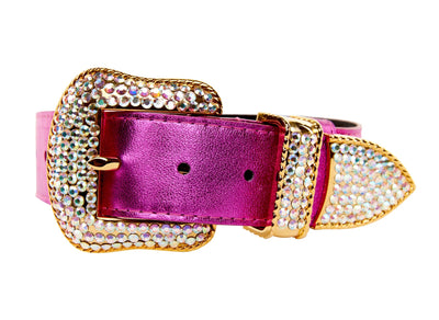 Pink Foil Italian Leather/Swarovski Crystal Collar by Allysa Payne Beverly Hills - main product image for Resin Society