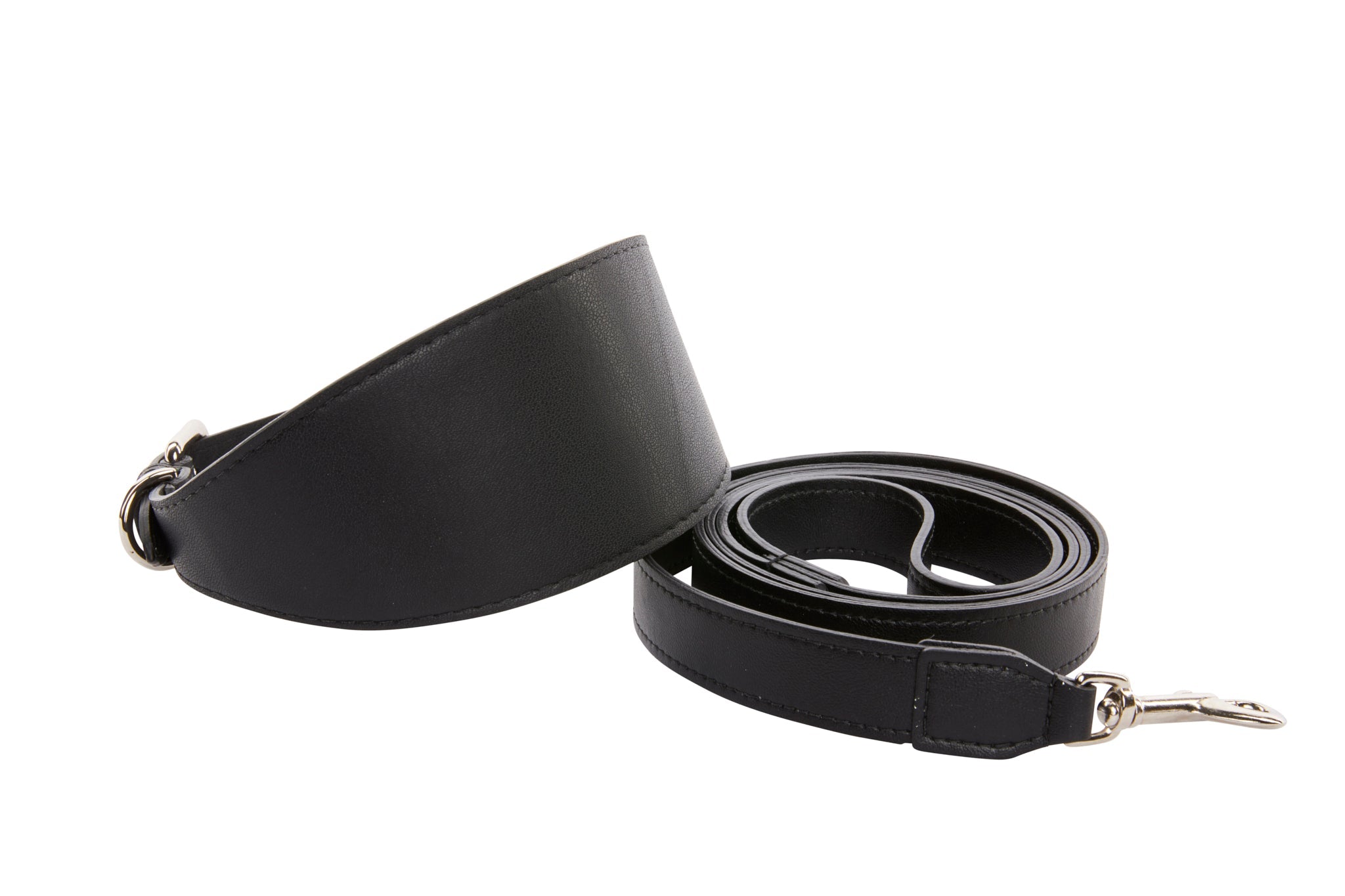 Black Vegan Leather 2” Wide Style Collar & Leash Set by Allysa Payne Beverly Hills - main product image for Resin Society