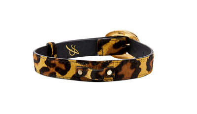 Leopard Print Hair On Hide Italian Leather Collar With Ornate Italian