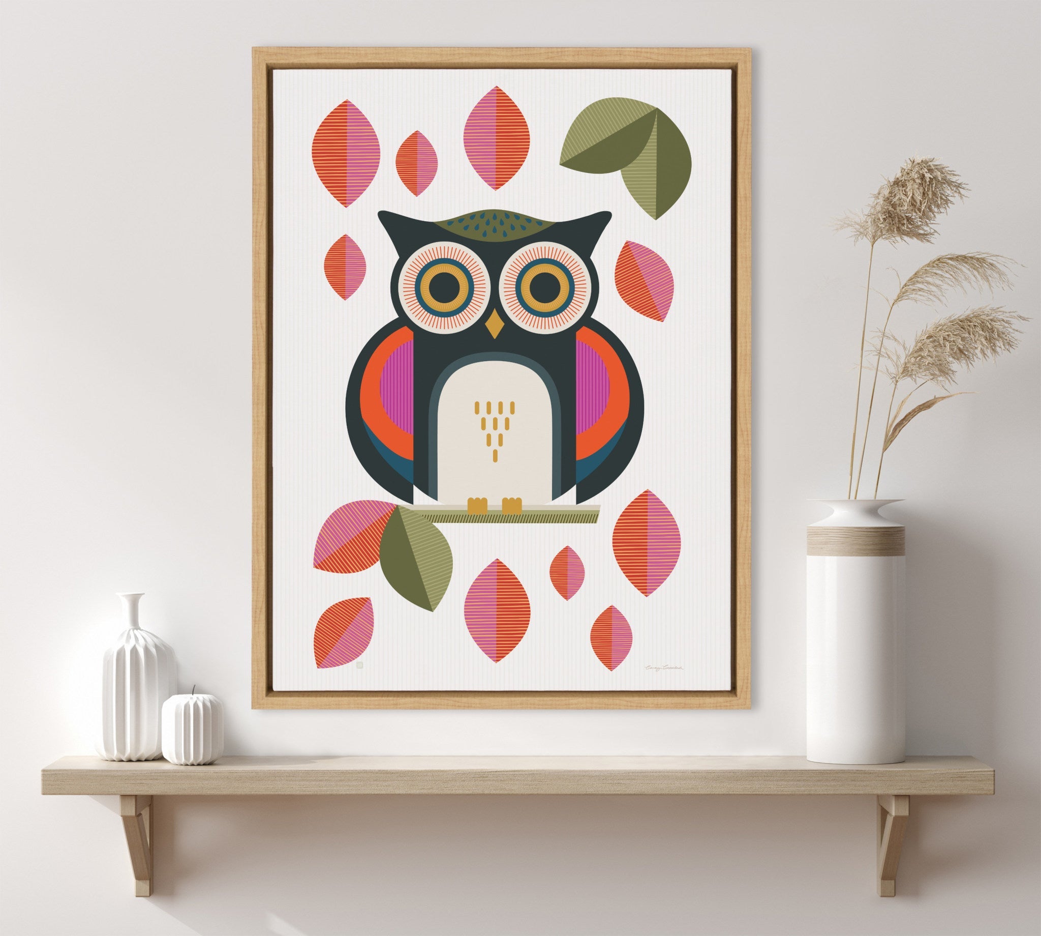 Sylvie Retro Owl Framed Canvas by Carey Copeland