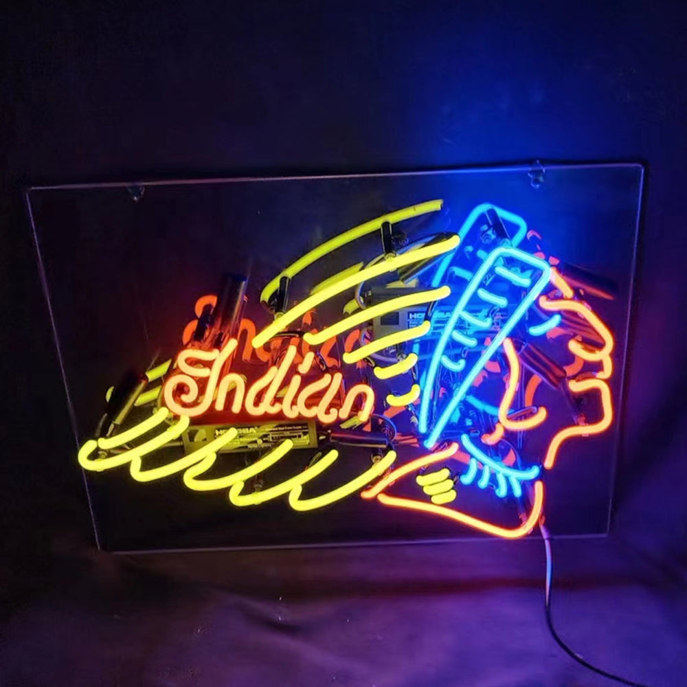 Indian Motorcycle Neon Signs Light illuminated in a dim room