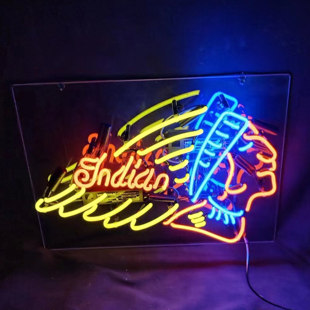 Indian Motorcycle Neon Signs Light illuminated in a dim room