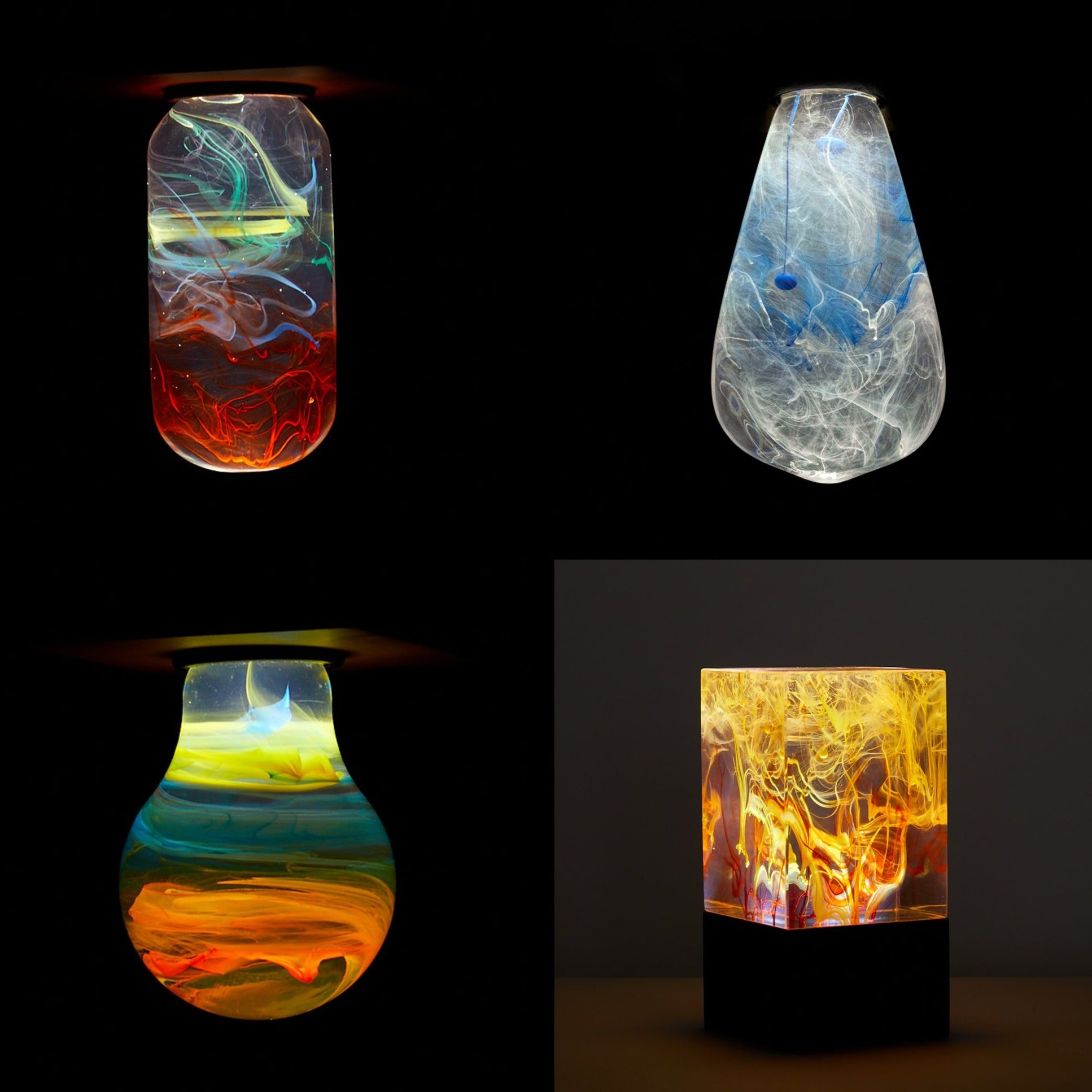 EP Light 4-Pack Resin LED Lights Bundle showing handcrafted resin bulbs and resin table lamp