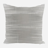 Square pillow with a pattern of closely spaced horizontal and vertical silver-gray lines creating a subtle grid on a light background.