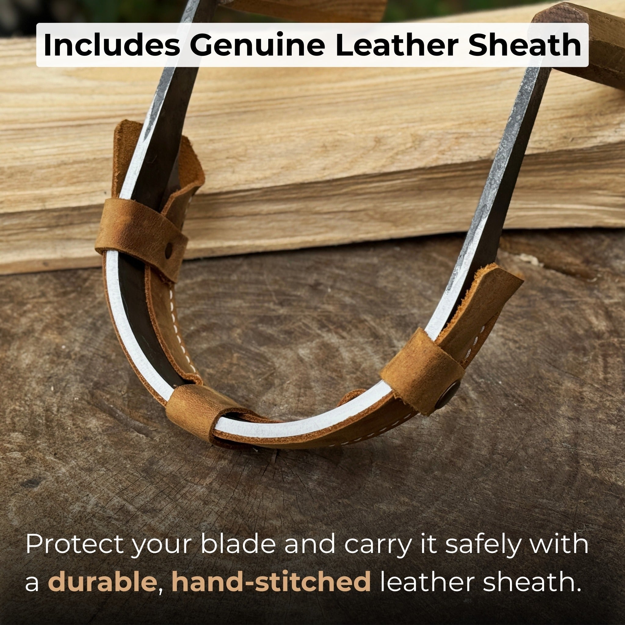 Inshave half-rounded drawknife with ash wood handles and leather sheath
