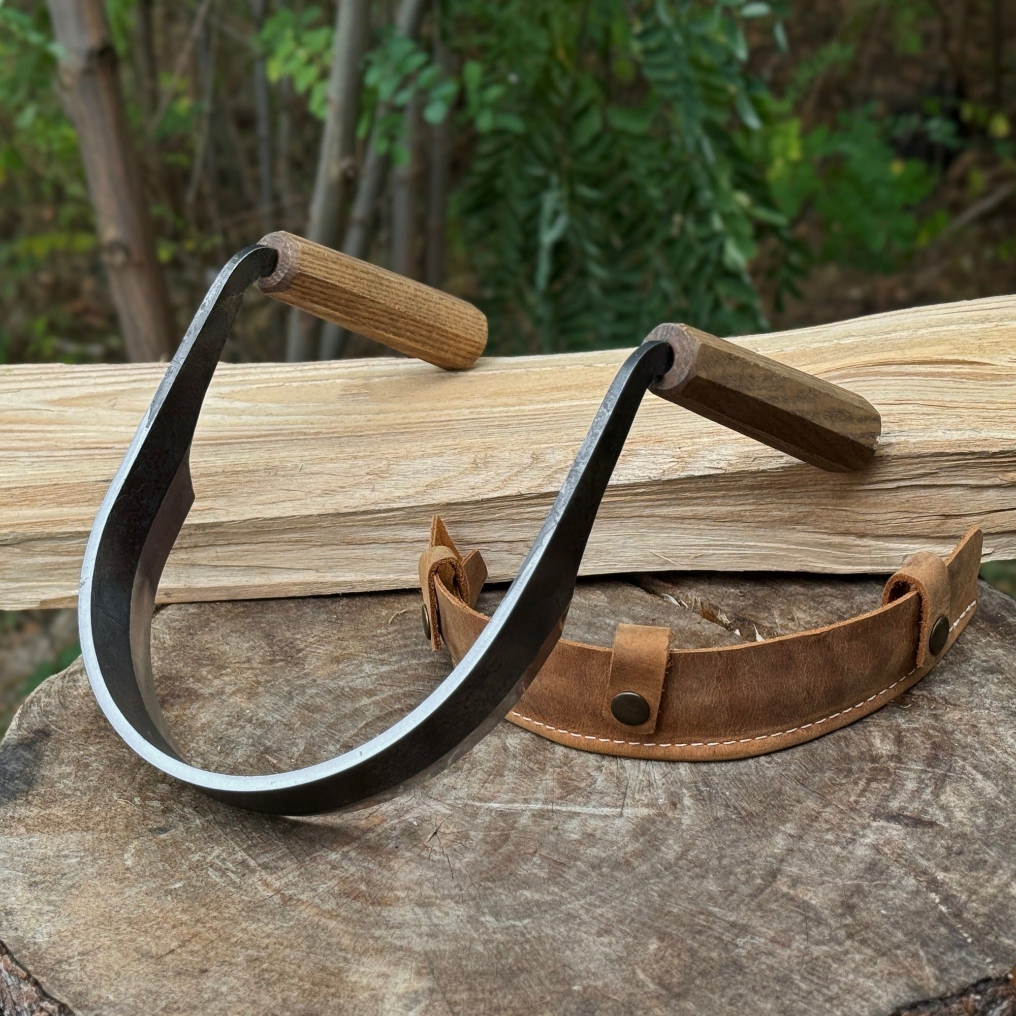 Inshave Half-Rounded Drawknife 16.5 cm with ash wood handles and leather sheath