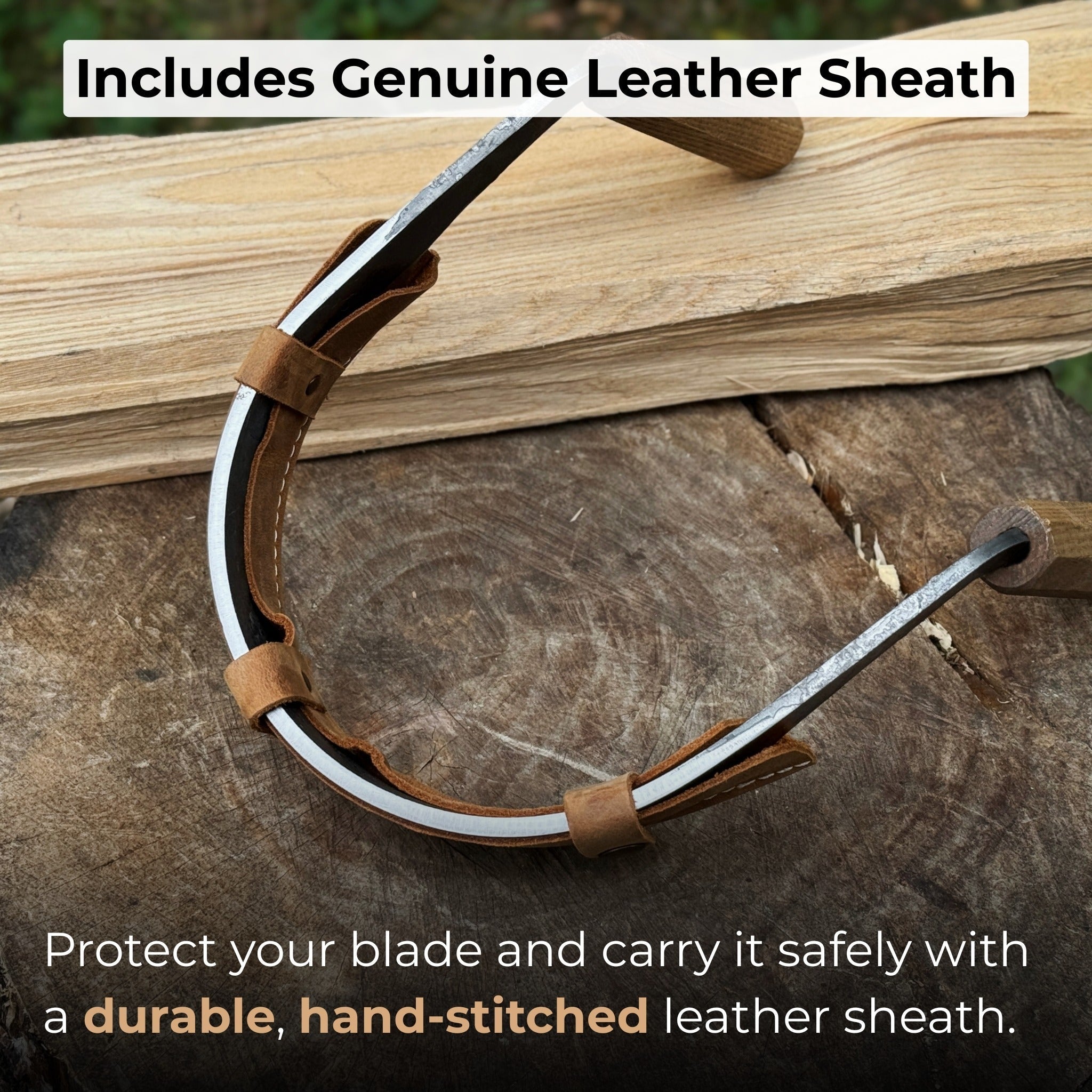 Inshave Half-Rounded Drawknife 16.5 cm with ash wood handles and leather sheath