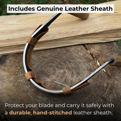 Inshave Half-Rounded Drawknife 16.5 cm with ash wood handles and leather sheath