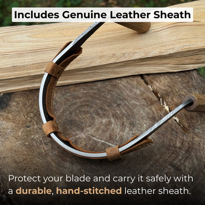 Inshave Half-Rounded Drawknife 16.5 cm with ash wood handles and leather sheath