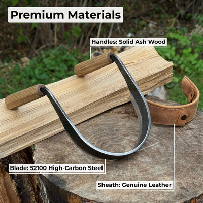 Inshave Half-Rounded Drawknife 16.5 cm with ash wood handles and leather sheath