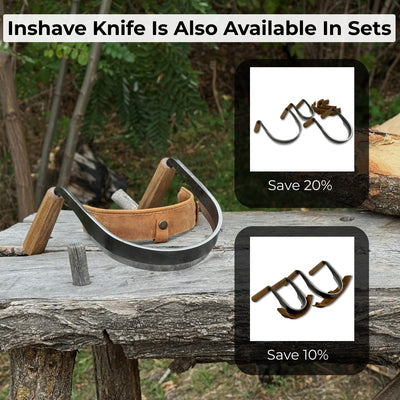 Inshave Half-Rounded Drawknife 16.5 cm with ash wood handles and leather sheath