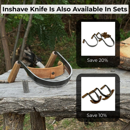 Inshave Half-Rounded Drawknife 16.5 cm with ash wood handles and leather sheath