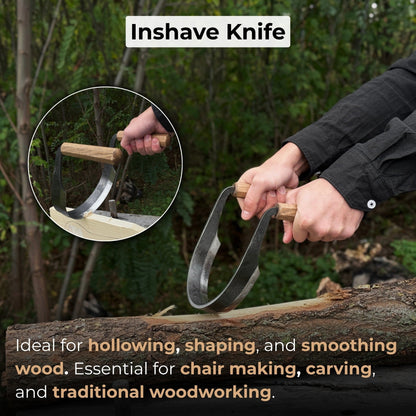 Inshave Half-Rounded Drawknife 16.5 cm with ash wood handles and leather sheath