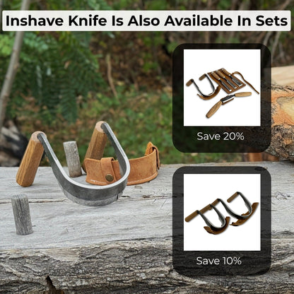 Inshave Half-Rounded Drawknife 9.5 cm by Sharky Forged Steel Tools with ash wood handles and leather sheath