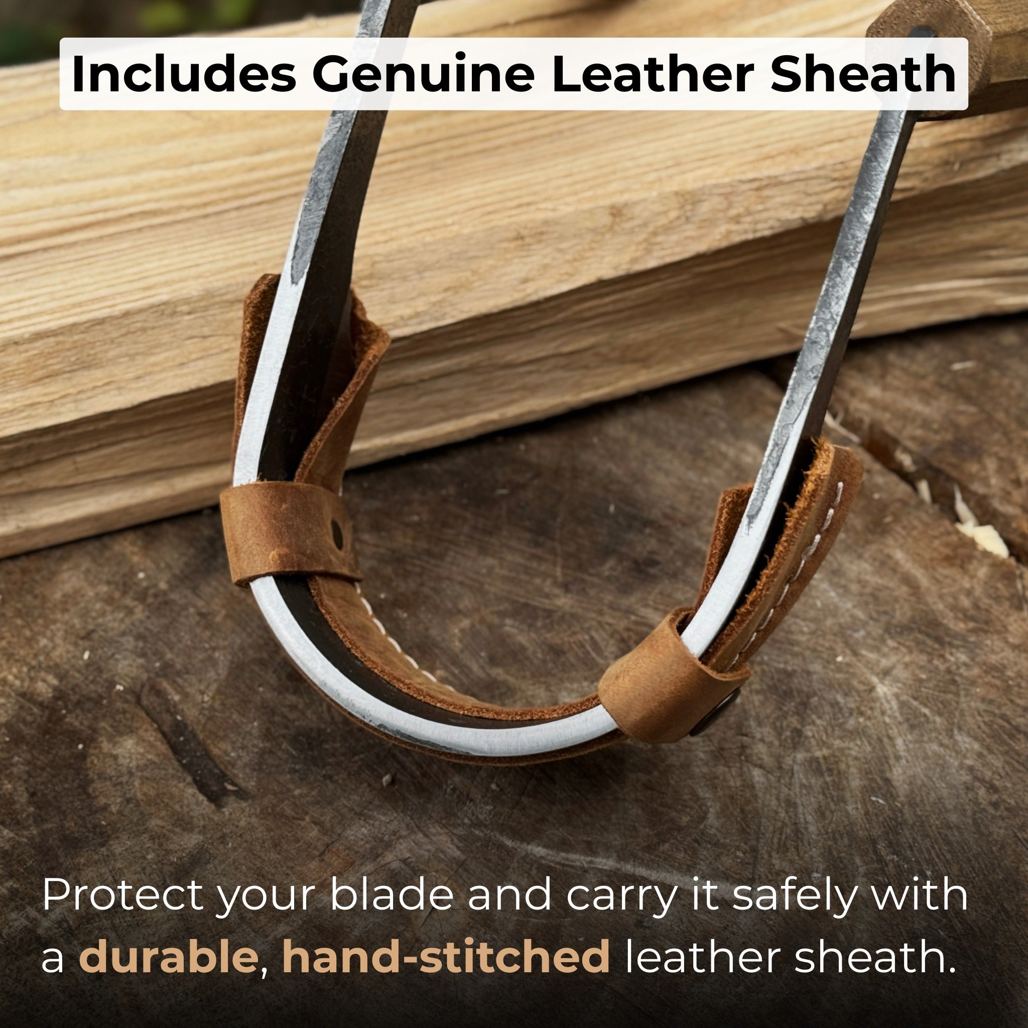 Inshave Half-Rounded Drawknife 9.5 cm by Sharky Forged Steel Tools with ash wood handles and leather sheath